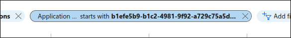 The result of adding a filter on application ID to the enterprise application list.